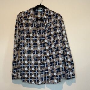 J. McLaughlin printed cotton button down shirt size XL